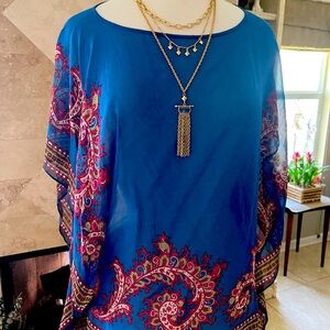 Talbot's Women's Shirt Overlay S M Sheer Chiffon Sleeveless Scarf Top 100% Silk